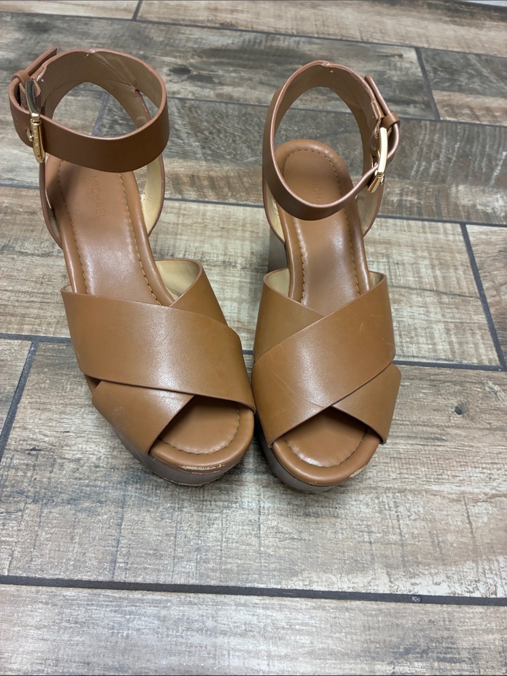 Michael Kors Women’s Tan Ankle-Strap Platform Sandals